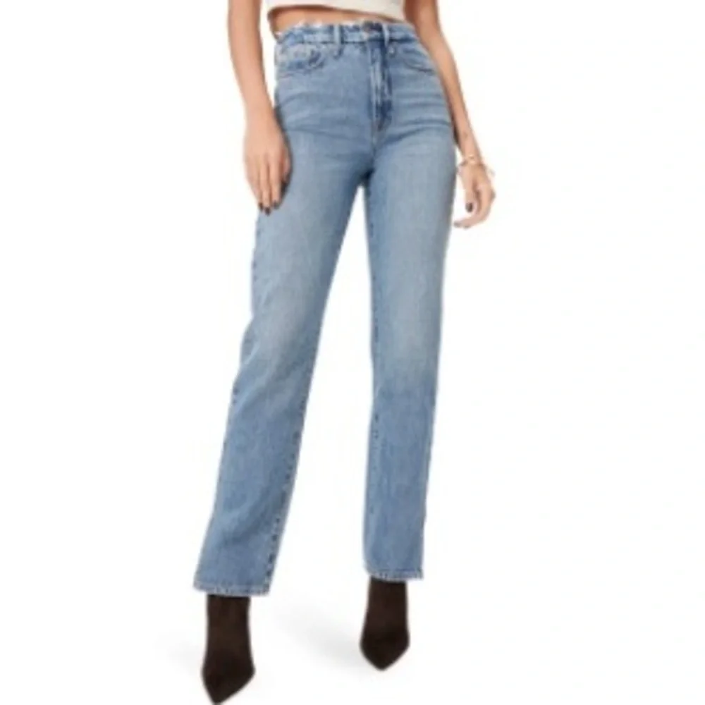 Good American Good Boy High Waist Distressed Nonstretch Jeans, NWT - Picture 1 of 16
